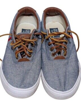 Polo Ralph Lauren Vaughn Chambray Sneakers Blue leather trim red pony men's 10.5